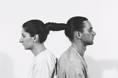Marina Abramović and Ulay. <em>Relation in Time</em>. Originally performed at 1977 for 17 hours at Studio G7, Bologna. Still from 16mm film transferred to video (black and white, sound). 50:33 minutes.