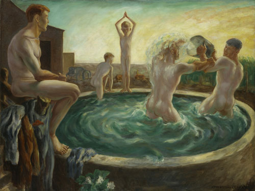John Steuart Curry.<em> The Bathers</em>, c1928. Oil on canvas, 76.5 x 101.9 cm. The Nelson-Atkins Museum of Art, Kansas City.