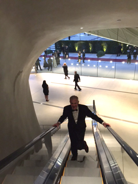 The Broad museum's 105-foot escalator leading from the lobby to the third-floor galleries. Photograph: Jill Spalding.