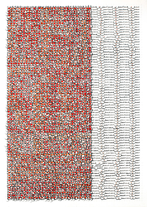 Hadieh Shafie. Grid 27, 2013. Ink and acrylic on Arches paper, 29.5 x 41 in (75 x 104 cm).