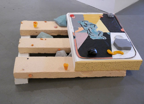 Jennifer Campbell. Cat Nap, 2015. Acrylic on plastic and foam-board with mixed media, 23 x 102 x 91 cm.