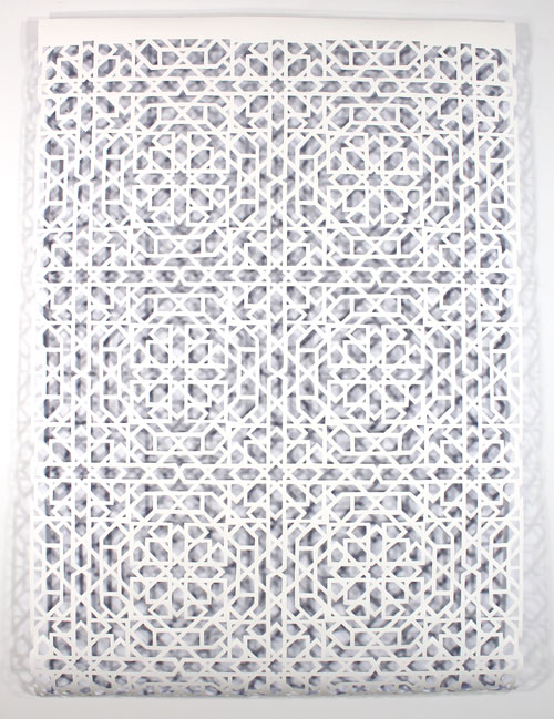 Reni Gower. Papercuts: White/cobalt, 2013. Acrylic on hand cut paper, 206 cm x 142 cm. Photograph: Reni Gower.
