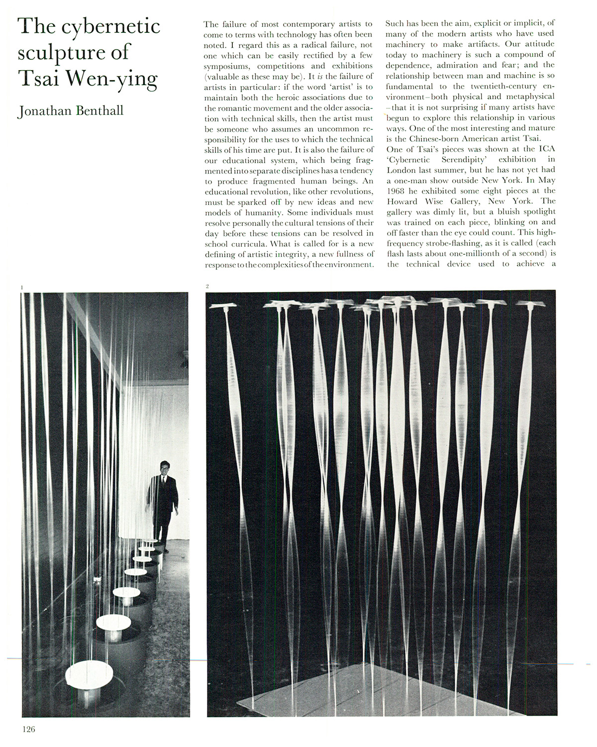 The cybernetic sculpture of Tsai Wen-ying. Studio International, Vol 177, No 909, March 1969. p. 126.