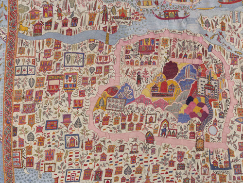 Map shawl, woollen embroidery, Kashmir, 19th century. Victoria and Albert Museum, London.