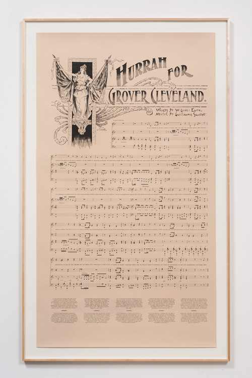 Charles Gaines. Notes on Social Justice: Hurrah For Grover Cleveland, 2013. Ink on Stonehenge paper, 76.25 x 46.25 in. Image courtesy on the Artist and Susanne Vielmetter Los Angeles Projects.