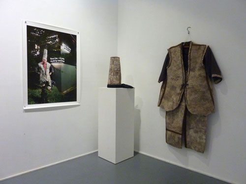 Joni and Bacon (photograph), and dog hair felted. Installation view at William Wright Artists Projects, September 2014.
