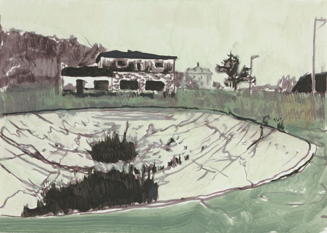 Peter Doig. Untitled (Kricket), 1999. Oil on paper, 42 x 59.5 cm (16 ½ x 23 3/8 in). © Peter Doig. Courtesy Victoria Miro, London. Photograph: Peter Hauck.