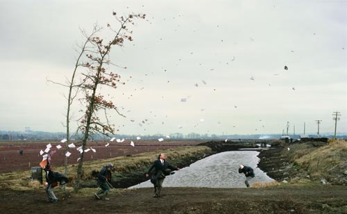 Jeff Wall, <em>A Sudden Gust of Wind (after Hokusai)</em>, 1993. Silver dye bleach transparency in light box 90 3/16 x 148 7/16 in. (229 x 377 cm). Tate, London. Purchased with the assistance from the Patrons of New Art through the Tate Gallery Foundation and from the National Art Collections Fund © Jeff Wall 