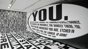 As poetic as it is urgent, Barbara Kruger’s text-based work packs a weighty punch. Her methods of direct address implicate the viewer, leaving no space for complacency