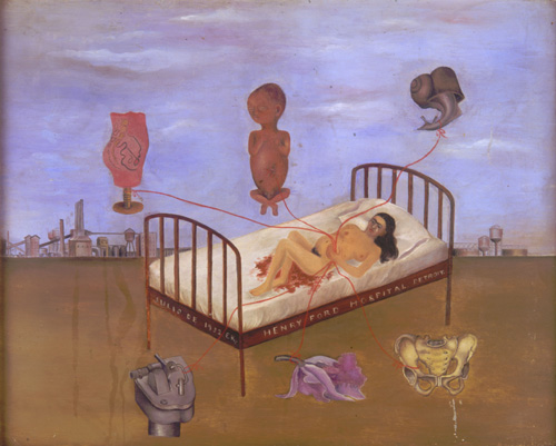 Frida Kahlo. Henry Ford Hospital or The Flying Bed, 1932 . Oil on metal panel. 305 x 350mm. Museo Dolores Olmedo Patino Mexico (Mexico City, Mexico) © Banco de México and INBAL, Mexico, 2004
