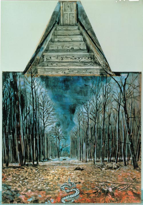 Anselm Kiefer.<em> Resurrexit</em> 1973. Oil, acrylic, and charcoal on burlap, 114 3/16 x 70 7/8 in (290 x 180 cm). 