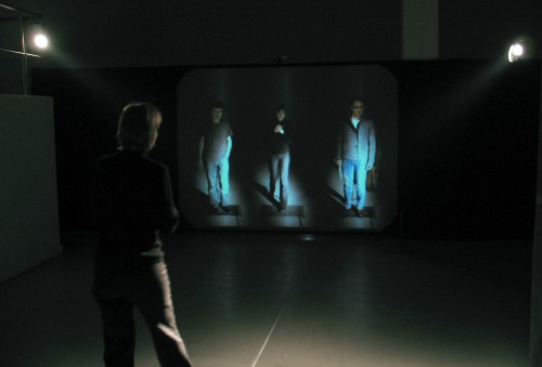 Alexandra Dementieva. Mirror's Memory, 2003. Interactive installation, 300 x 400 cm retro projection screen, Camera DV, Mac G4, Video Projection. Courtesy of the Kolodzei Art Foundation.
