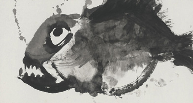 Li Jin 李津. Stare of Death 死不瞑目, 2015. Ink on paper 纸本水墨, 38 5/8 x 70 7/8 in (98 x 180 cm).