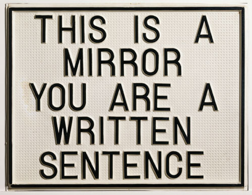 Luis Camnitzer. <em>This is a mirror. You are a written sentence,</em> 1966–1968. Vacuum formed polystyrene mounted on synthetic board, 48 cm x 62.5 cm x 1.5 cm. Daros Latinamerica Collection, Zurich. Photo: Peter Sch