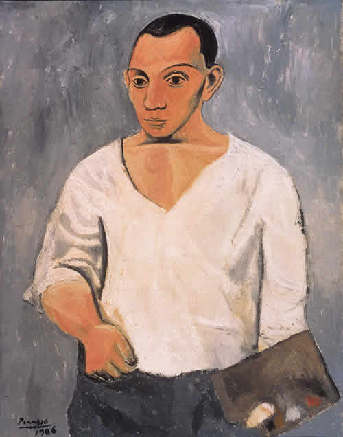 Pablo Picasso. Self Portrait with Palette 1906. Oil on canvas, 91.9 x 73.3 cm. Philadelphia Museum of Art. The A. E. Gallatin Collection 1950 © SUCCESSION Picasso/DACS (London).