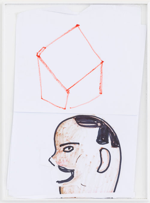 Rose Wylie. Arab Head and Box, year unknown. Ink and coloured pencil, 33.5 x 25 x 1.5 cm. Photograph: Damian Griffiths.