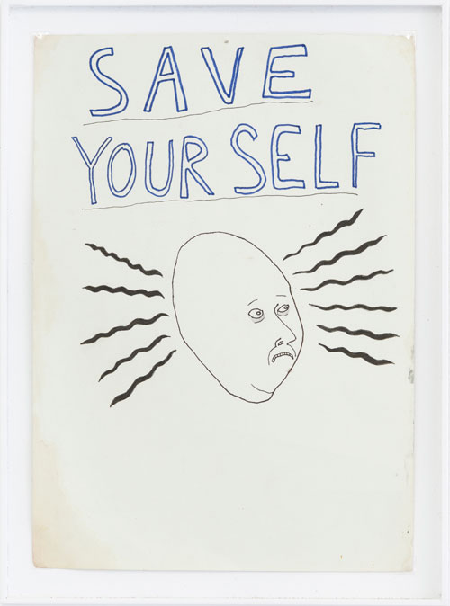 Saul Adamczewski. Save Yourself!, year unknown. Ink on paper, 33.5 x 25 x 1.5 cm. Photograph: Damian Griffiths.