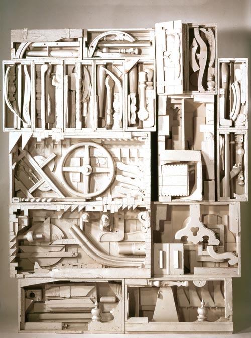 Louise Nevelson, <em>Dawn’s Wedding Chapel IV</em>, from <em>Dawn’s Wedding Feast</em>, 1959-60, painted wood, 109 x 87 x 13 ½ inches. Courtesy PaceWildenstein, New York. © Estate of Louise Nevelson / Artists Rights Society (ARS), New York.