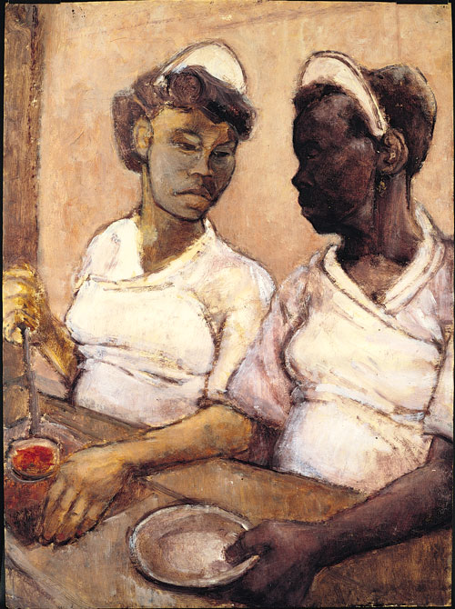 Eva Frankfurther. West Indian Waitresses, c1955. Oil on paper. Private collection. © The Estate of Eva Frankfurther. Photograph © Miki Slingsby.