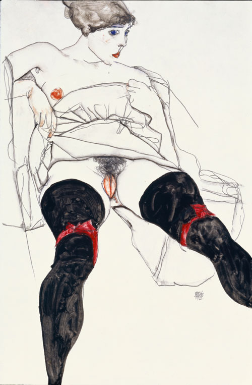 Egon Schiele. Woman with Black Stockings, 1913. Gouache, watercolour and pencil, 48.3 x 31.8 cm. Private collection, courtesy of Richard Nagy, London.