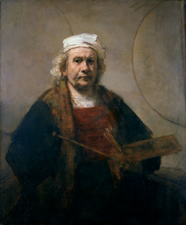 Rembrandt van Rijn. Self-Portrait with Two Circles, c1665-69. Oil on canvas, 114.3 cm × 94 cm. Courtesy Kenwood House, Iveagh Bequest/English Heritage.