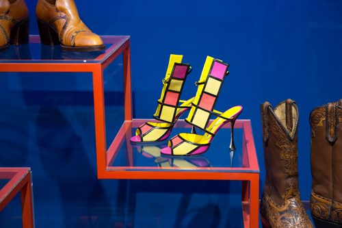 Installation view of Shoes: Pleasure and Pain. © Victoria and Albert Museum, London.