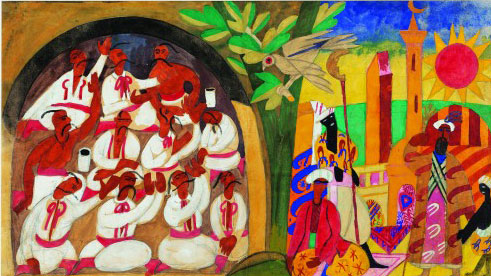 Anatol Petrytsky, Cry of the Captives, 1920. Kozelets theatre interior decor sketch, gouache on paper 15⅜ x 27 in (39 x 68.5 cm).