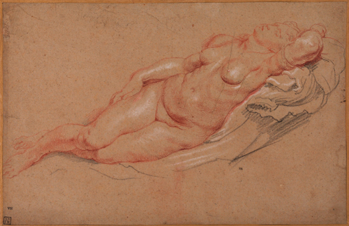 Peter Paul Rubens (1577-1640). Female nude. Chalk (red and black and white) on paper (pale brown). The Samuel Courtauld Trust, The Courtauld Gallery, London.