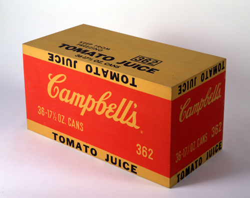 Andy Warhol. Campbell's Tomato Juice Box, 1964. Synthetic polymer paint and silkscreen ink on wood, 10 x 19 x 9 1/2